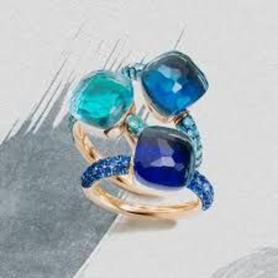 Juwelen rene kahle | Pomellato Nudo Classic Ring London Blue Topaas Agaath Deep Blue