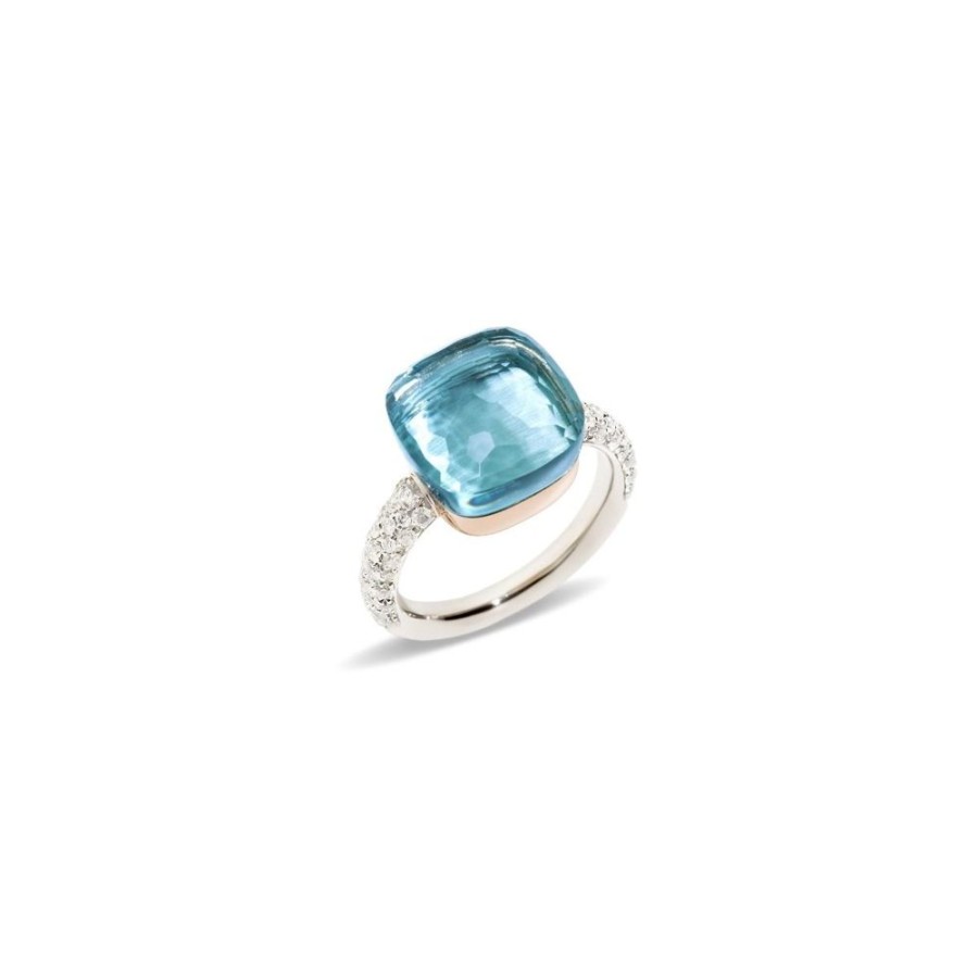 Juwelen rene kahle | Pomellato Nudo Grande Ring Diamonds Blauwe Topaas