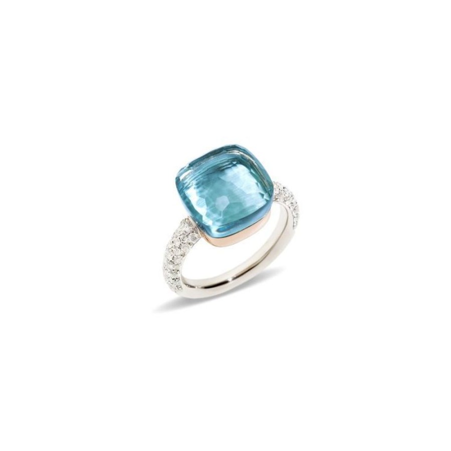 Juwelen rene kahle | Pomellato Nudo Grande Ring Diamonds Blauwe Topaas